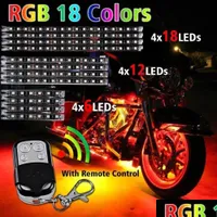 Motorcykelbelysning Motorcykel LED Light Kit RGB MTI-Color Accent Glöd Neonremsor med fjärrkontroll för motorcykel Drop Deliver Dhlaz