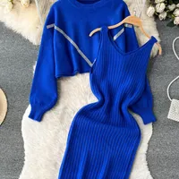 Dwuczęściowa sukienka Singreiny Women Solid Ol Knit Sets Fashion Korean Loose Sweter Top Top Midi Camis Eleganckie zimowe impreza ciepłe elementy garnitury 221013