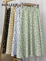 Skirts REALEFT Stylish Floral Printed Tulle Milong Women Skirts High Waist Loose Female Umbrella Skirts Ladies Spring Summer 221013