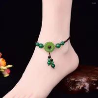 Anklets Jade Flower For Women Gemstones Accessories Designer Men Natural Jewelry Stone Gemstone Chinese Green Gift Amulets