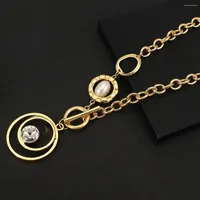 Anh￤nger Halskette Flashbuy Design ungew￶hnlicher goldener Farbkette f￼r Frauen Mode Perlenkristall geometrische Schmuck