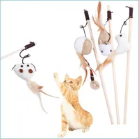 Juguetes de gato Cats Cats Pets Accesorios de juguetes para Cat Teaser Gatito Varita Sisal Bell Feather Cadena elástica de barra de madera Drop de Dybd