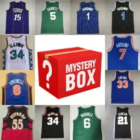 Mystery Box Basketball Jerseys Mystery Boxes sportshirt geschenken voor alle shirts Russell Duncan Garnett Bird Barkley Ewing Hardaway Nash verzonden op willekeurig herenuniform