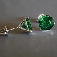 Stud -oorbellen Solid 925 Sterling Silver Color Garnet Earring Natuurlijke Emerald en White Diamond Gemstone Bizuteria Sieraden Oorbellen