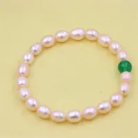 Link Armb￤nder DIY Trendy Sch￶ne rosa Reis Wei￟ Wasserfrisch -Perle Brekeletten elastischer Seilschmuck f￼r Frauen Vintage Elegant Minimalistic