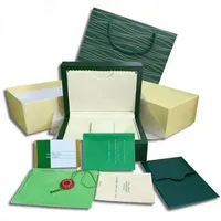 Dark Green Watch Box Gift Woody Cases Booklet Card Taggar och papper i engelska klockor Boxar Watch511