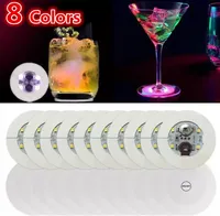 Coasters LED NIEUWTIGHEID LICHTING 6 cm Drinkware deksel 4 LEDS Glow Bottle Lights Fantasy Sticker Coaster Discs Lamp voor kerstfeest Wedding Bar Decor Groothandel