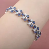 Link Bracelets For Women Summer Bracelet Wedding Jewelry Silver Color Chain Blue Crystal Zirconia Fashion OS0201
