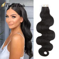 Remy Tape in Hair Extensions Wave Wavy Wavy Scarless Skin Waft Glue Heuvrages humains avec des bandes invisibles doubles 50g 20pcs Bellahair 14-24 pouces
