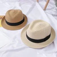 Skąpy brzegi czapki męskie Panama St Jazz Hats for Women Kids Summer Children Beach Sun Hat Wide Brim Fedora Cap Drop dostawa 2022 Fashio Dhkks