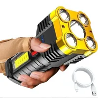 Powerful 5 Led Flashlight USB Rechargeable Zoomable camping Torch Lantern Tactical hunting flashlights portable hiking COB lamp