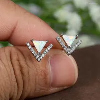 Stud -oorbellen wit blauw opaal geometrische kleine driehoek steen vintage roségoud zilveren kleur bruiloft voor vrouwen