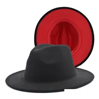 Stingy Brim Hats Fs 61Cm Gray Redwork Wool Felt Jazz Fedora Hats For Women Unisex Wide Brim Panama Party Trilby Cowboy Cap Men Gentl Dhdbg
