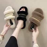 Winter 2022 Luxury dames thuisschoenen slipper bont harige warme letter sandalen comfortabele geborduurde flip-flops maat 36-42