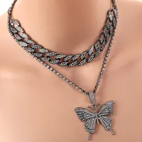 European and American necklaces slightly inlaid with rhinestones geometric necklace women&#039;s retro suit Cuba chain big butterfly
