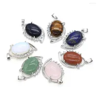 Collares colgantes moda de piedra de cristal natural encantos de forma ovalada aleación de metal para hacer accesorios de collar de joyería 25x40 mm