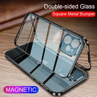 Cell Phone Cases 360 Magnetic Adsorption Metal Case For iPhone 11 12 13 Pro Max 12 13 Mini Double Sided Glass Cover Camera Lens Protector Film W221014
