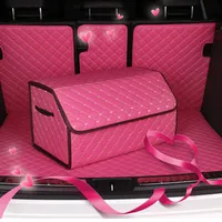 Purple Luxury Leather Car Storage Bag Trunk Organizer Box Foldning High Capacity Multi-Use Woman Auto Waterproof Universal Accessorie