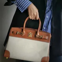 Designer Bag Birkins Handbags Canvas Women's Messenger Leisure Splicing Contrast Large Capacity Leather Portable One Shoulder Zc