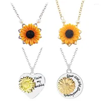 Pendant Necklaces Personality Creative Sunflower Rotatable Necklace &quot;You Are My Sunshine&quot; Lettering Cute Stainless Steel