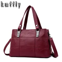 Evening Bags KMFFLY brand women leather handbags womens shoulder bags female messenger bag large capacity ladies casual tote bag blackred 221014