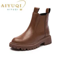 AIYUQI Women's Chelsea Boots Genuine Leather 2022 New Autumn Winter Fashion Women's Ankle Boots Retro Marton Boots Ladies