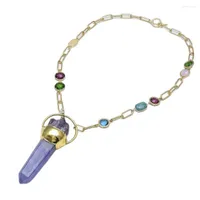 Pendant Necklaces GuaiGuai Jewelry Aquamarine Citrine Amazonite Crystal Chain Necklace Amethyst Point Raw