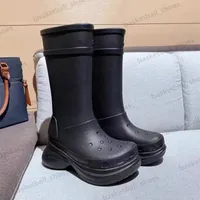 Designer Croc Rubber Cross Rain Boots Long Round Boot Knight High Platform Booties