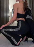 Mujeres blingbling dama sexy yoga activa los sets activos con pantalones largos fuera del hombro deportes corriendo ropa YS5821