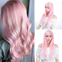 Synthetic Wigs AILIADE Pink Wig With Natural Hairline Lace Front Glueless Heat Resistant For Women