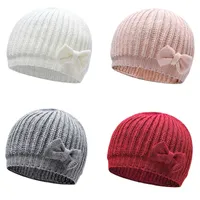 Beanie/Skull Caps ly Bow Baby Hat Autumn Winter Knitted Girls Beanie Solid Color Warm Kids C Bonnet J221010