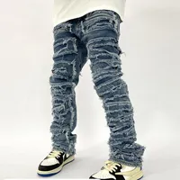 Jeans pour hommes denim jean r￩tro Hole d￩chir￩ en d￩tresse en d￩tresse lav￩e Harajuku Hip Hop Pantalon l￢che