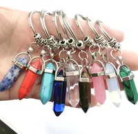 Chakra Hexagon Prism Natural Stone Keychain Key Ring Handbag Hangs Moda Amethyst Rose Rose Crystal Key Rings Keyrings Mulheres Men Jóias Presente