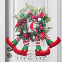 Flores decorativas Simulaci￳n de guirnalda de 4 legyas de fruta roja Rattan puerta de Navidad Decoraci￳n colgante para adornos felices 25/38/45 cm