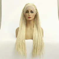 Blond Color Long Box Braids Lace Front Wig Heat Resistant Synthetic Hair Wigs for Black Women Fast Express Delivery
