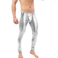 Pantalones para hombres hombres húmedo aspecto apretado pantalones de cuero de imitación informal
