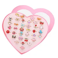 36pcs niños coloridos lindos anillos ajustables con chisporroteo con forma de exhibición de forma de corazón para niños Favores de fiesta de cumpleaños193x