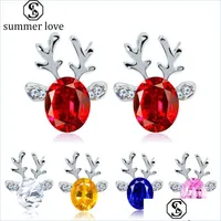 Stud Christmas Crystal Earrings Colorf Three Nsional Reindeer Earring Cute Stud For Kids Jewelry Party New Year Drop Delivery 2022 Dhh5W