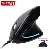 Ratos chyi mouse com fio vertical ergonômico com luz LED colorida 3200dpi Mouse de jogos de computador óptico com mouse black for Gamer 221014