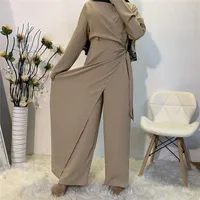 Nida Jumpsuit Robe Tie Taist Pantalon de jambe Attachet Slit Jupe Musulmane Femmes Suisse Islamic Duba￯ Turquie Fashion Elegant Ethnic Clothing B0xi # #