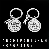 Belangrijkste ringen Lettering Key Eble to My Son Daughter Stainless Steel Inspirational Love Originality Fashion Accessories Keychain Christma Dhdst