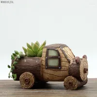 Planters Pastorale creatieve imitatie houten graan cartoonauto plant bloem pot hars ambachten binnen bureaublad potpot home decor