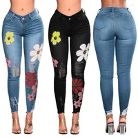 Jeans pour femmes skinny noirs femme mode sauvage imprimement mince slim longue femme haute taille pantalon spodnie damskie z wysokim stanem # g2 women's