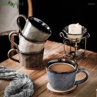 Mugs 360ml Glazed Retro Nordic Ceramic Coffee Mug Creative Household Tea Cup With Handle Water Cups Coffeeware