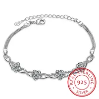 Beaded Strands 925 Sterling Silver Charm Armband White Zirconia Plum Flower Armband Bangles For Women Fine Jewelry Pulseira Party Gift L221012