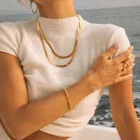 Modna biżuteria neklaza minimalistycznego łańcucha węża dla kobiet dla kobiet ze stali nierdzewnej płaski jodełek elegancki metal vintage holiday co ...