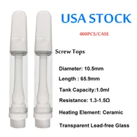 Full Ceramic Atomizers carts 1.0ml Vape Cartridge USA STOCK Atomizer 4pc Oil Hole Screw Tops for Thick Oil Lead Free Vapes Pen 510 Cartriges White Empty 800pcs/lot
