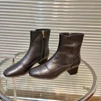 アンクルレディースショートブーツファッション女性本物の革のハイヒール靴デザイナーマーティンブーツジップラムシンシューズ35-40