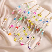 аксессуары корейская модное имитированное жемчужное ожерелье для женщин, богемный красочный ручной грипп для лицевого воротника Случайный цвет 2021