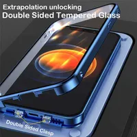 Mobiele telefoons 360 Schokbestendige volledige lensbescherming magnetische metalen snap case voor iPhone 13 12 11 Pro Max 12mini 13mini dubbelzijdige glazen cover W221014